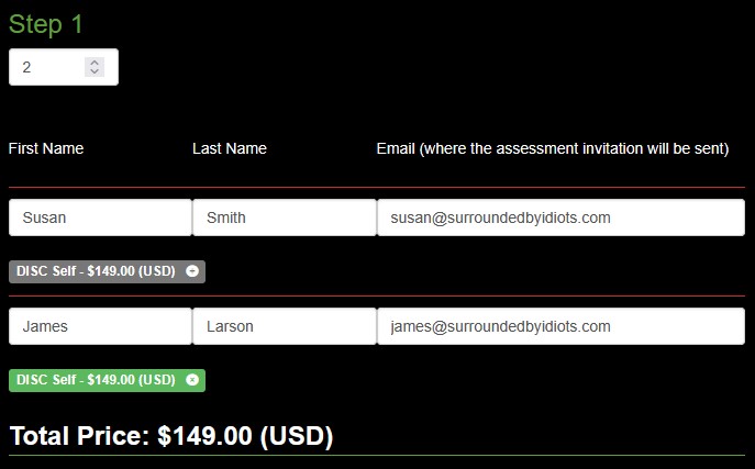 DISC group order Step 1